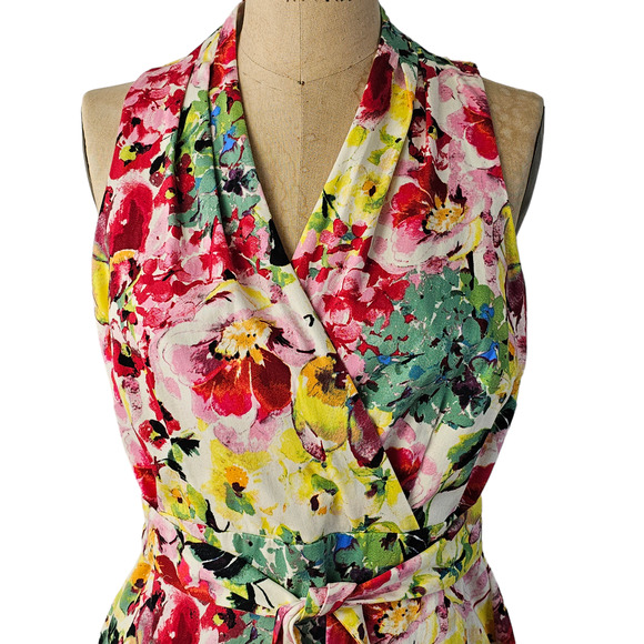 Dress London Times multi floral sundress full skirt spring cottage size 10 - Picture 4 of 9